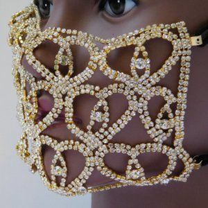 Gold Rhinestone Heart Face Mask/Wedding/Party